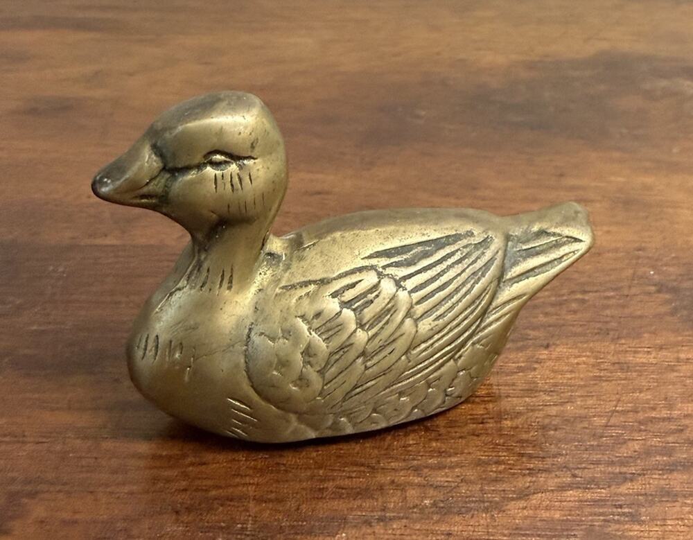 Vintage Solid Brass Duck Figurine 3.25" Cast Bird Decoy Farmhouse Decor